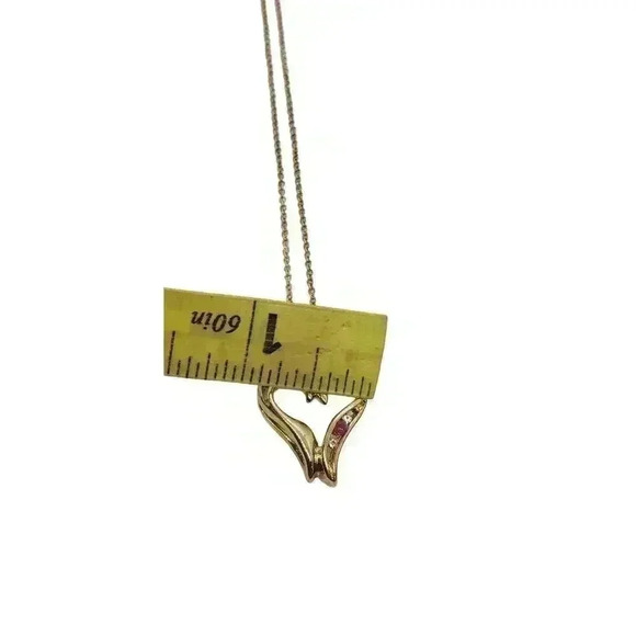 Ruby Large Heart Pendant Necklace 14K Gold EP & Chain cz accents - Picture 7 of 13